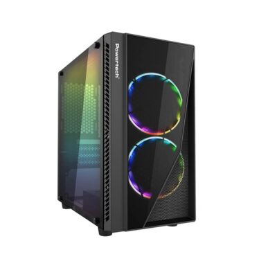 POWERTECH Gaming case tempered glass, 3x 120mm fans (2x RGB)